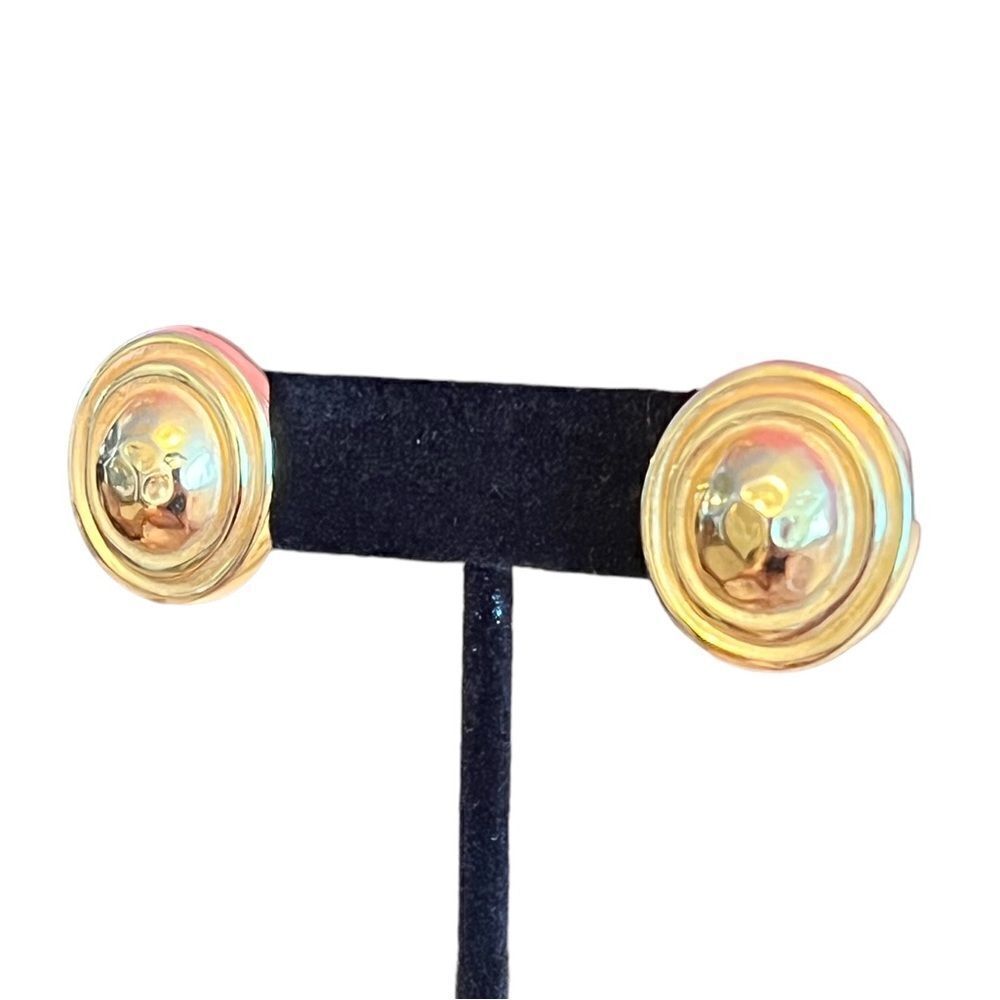 Christian Dior Hammered Gold Tone Round Stud Earrings - Picture 5 of 5